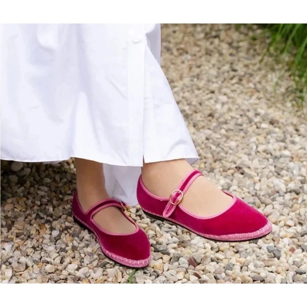 Flabelus Raspberry Velvet Flats - Picture 2 of 8